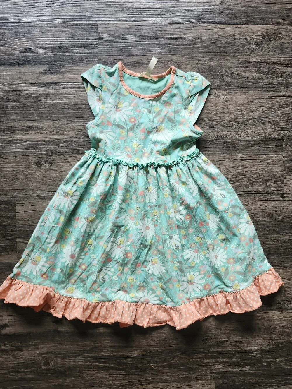 Matilda Jane Blissful Bee Mixed Print Mint Floral Dress with Peach Ruffle